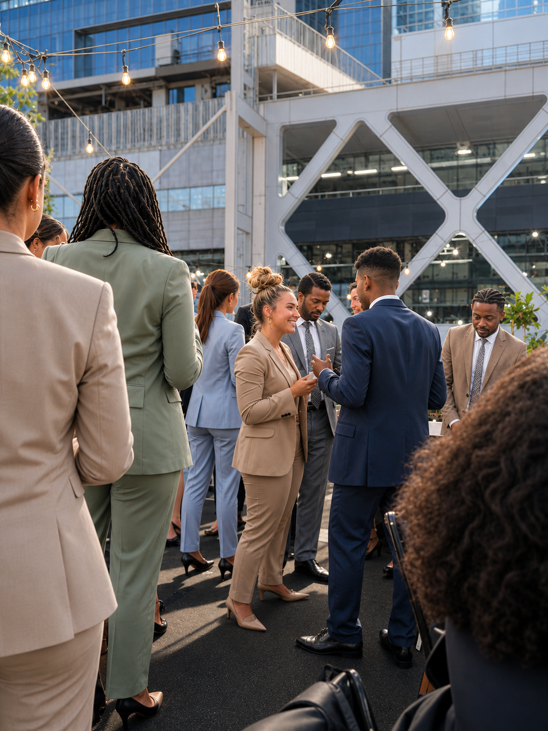 Team networking at an outdoor client event