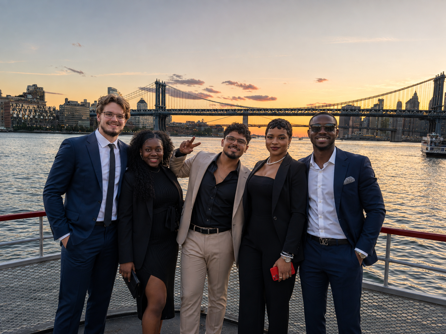 The team together at a waterfront awards evening