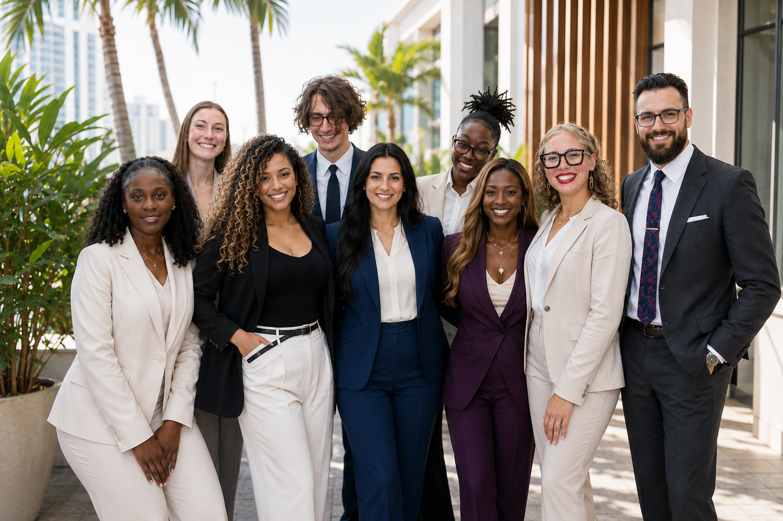 The Miami Vybe team together outside the Brickell office
