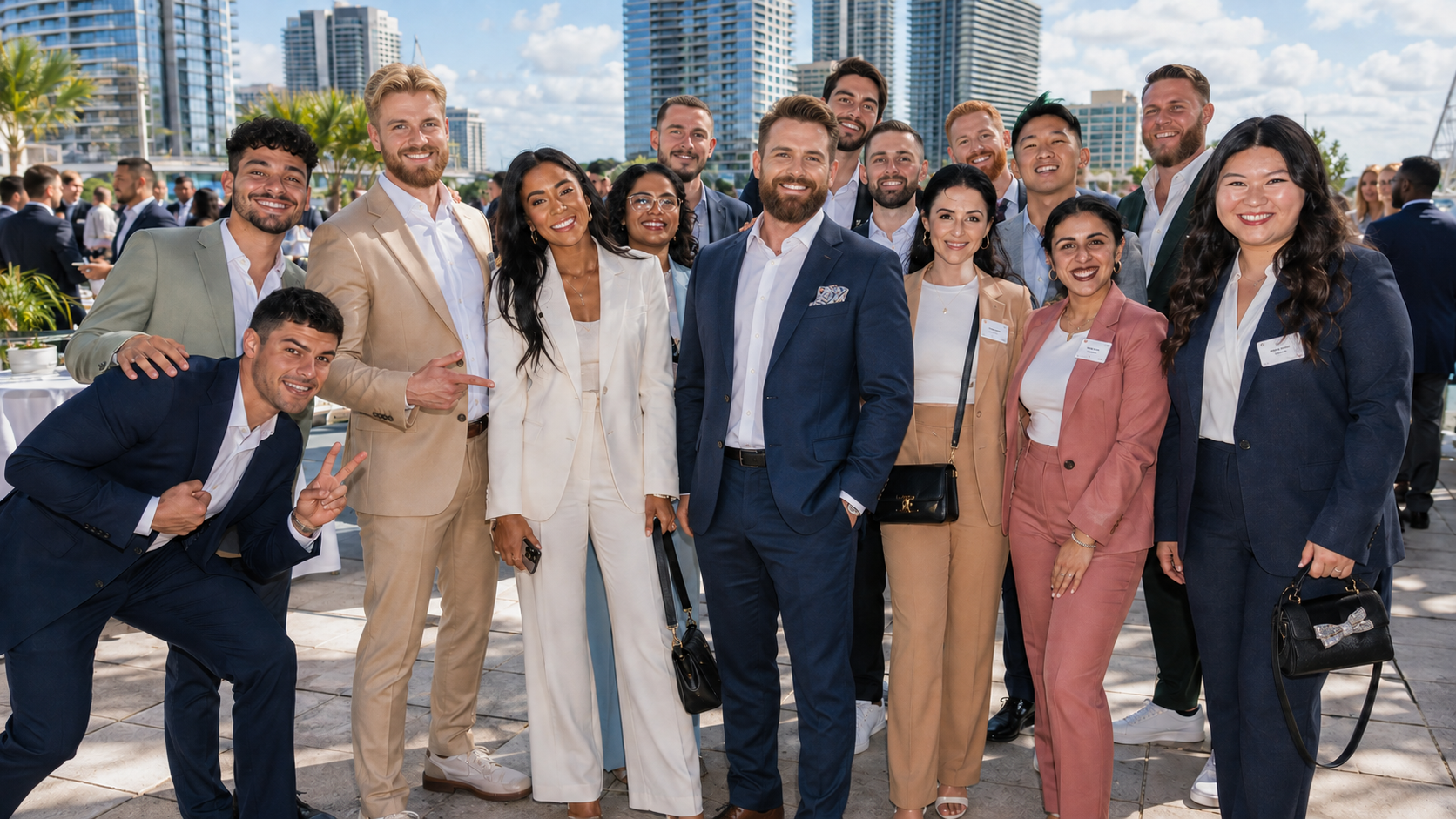 Full Miami Vybe team gathered at a bayfront company event