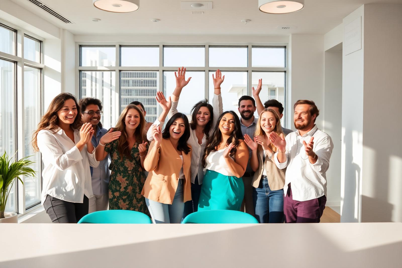 Team celebrating a win in the Miami office